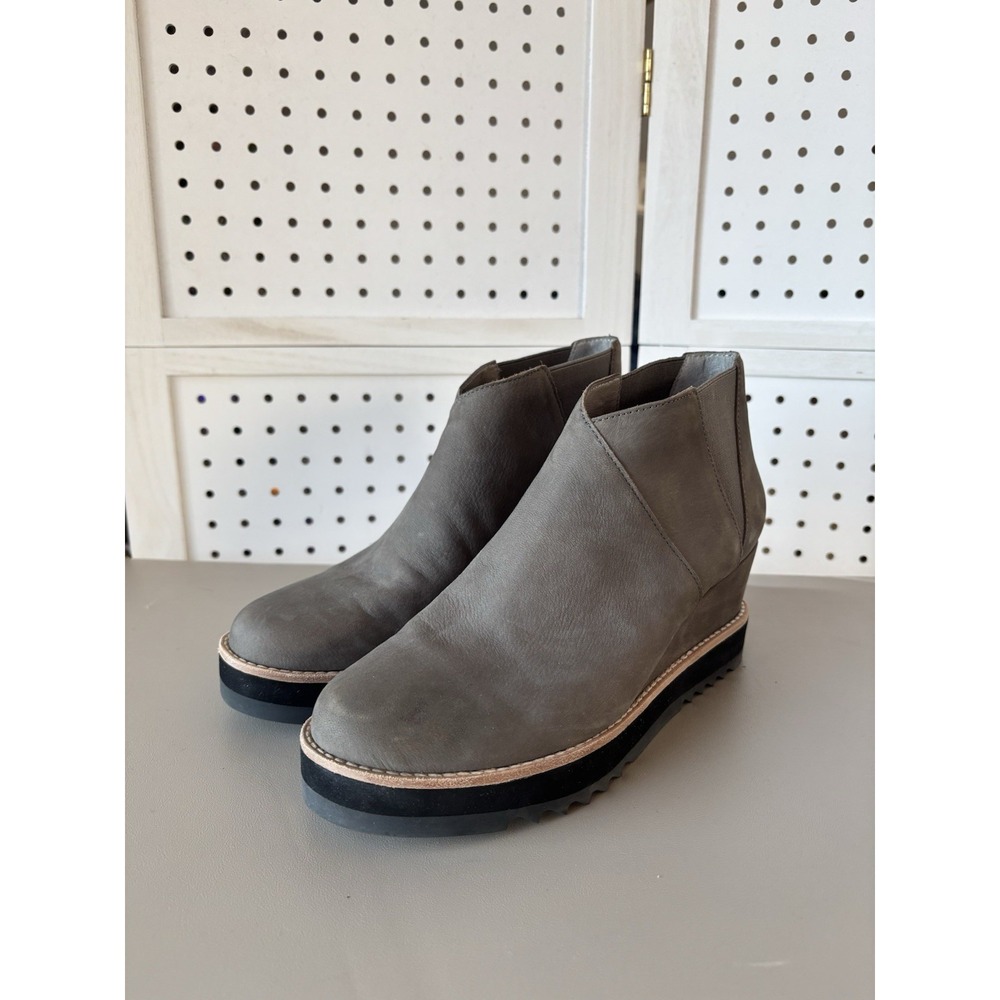 Eileen Fisher Caddy-TN Women US 8 Chelsea Bootie Leather Nubuck Wedge Heel Taupe